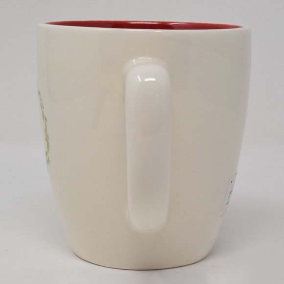 Rae Dunn Merry Wreath Holiday Mug Red Interior New Winter Coffee Cup Lounge - Picture 3 of 11